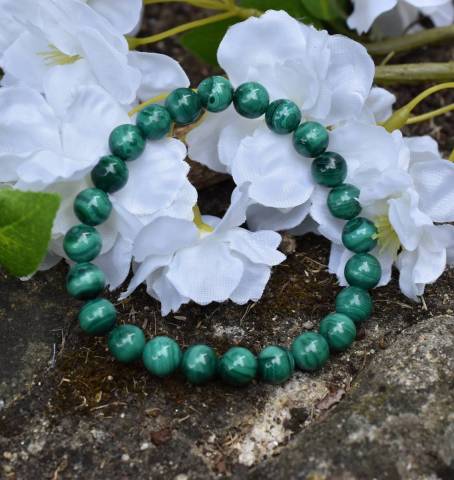 Bracelet malachite perles de 8mm favorisant la confiance en soi et anti-douleurs