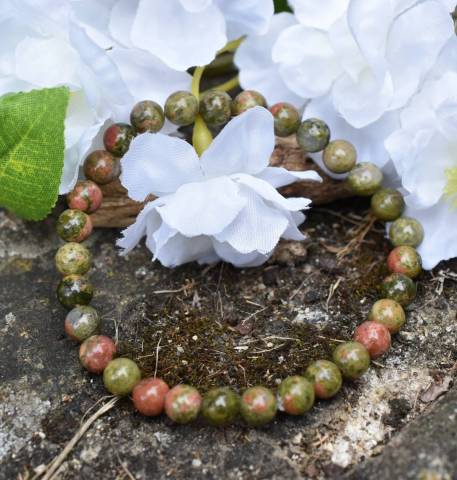 Bracelet jaspe unakite perles de 6mm favorisant l'introspection