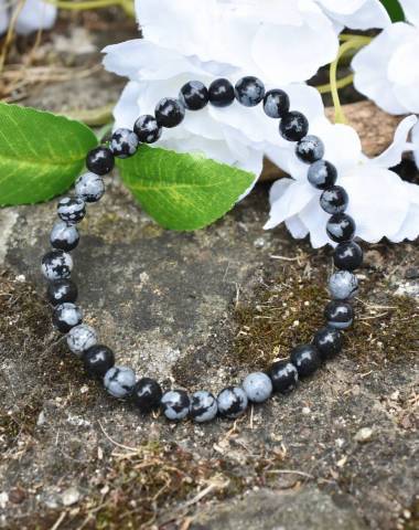 Bracelet obsidienne neige perles de 6mm