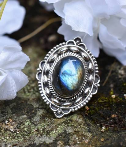 Bague labradorite et argent 925 t53 favorisant la protection