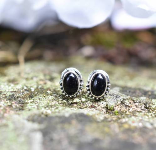 Boucles d'oreilles puces onyx et argent 925