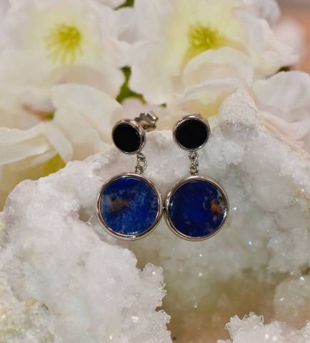 Boucles d'oreilles sodalite et onyx sur acier