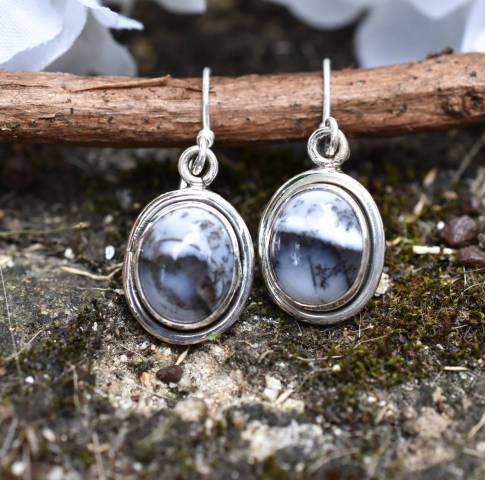 Boucles d'oreilles agate dendritique et argent 925 Favorisant la reconnection  la nature