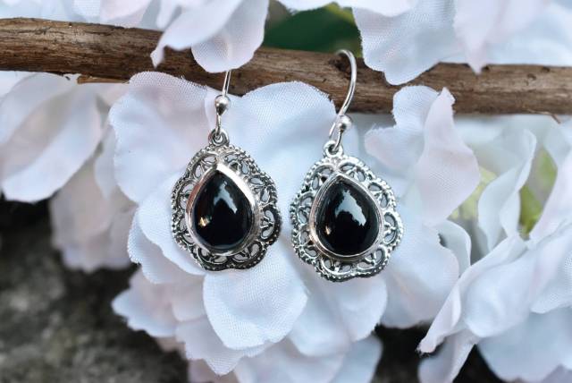 Boucles d'oreilles onyx et argent 925