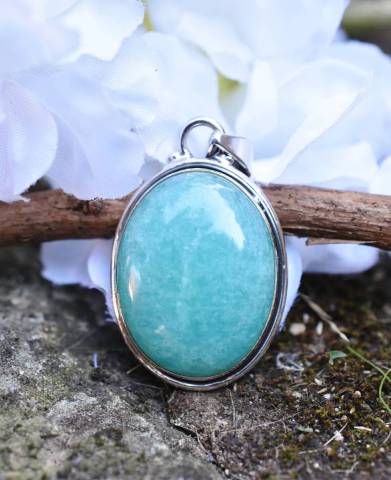 Pendentif Amazonite et argent 925 favorisant la joie de vivre et la gaiet