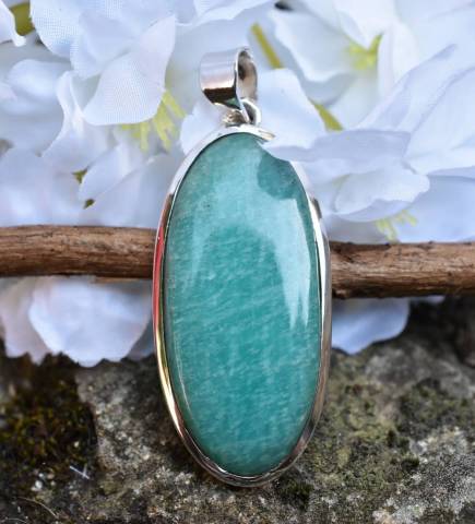 Pendentif amazonite et argent 925 Favorisant la joie de vivre et de gaiet