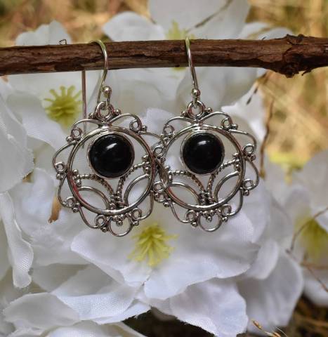 Boucles d'oreilles onyx et argent 925