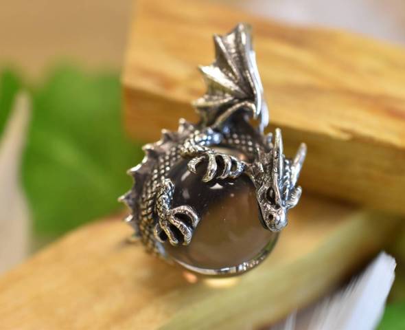 Pendentif dragon et cristal de roche argent 925