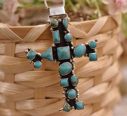 Collier turquoises naturelles d'arizona et argent 925