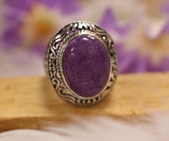 Bague charoite et argent 925 T59 favorisant le calme de l'esprit