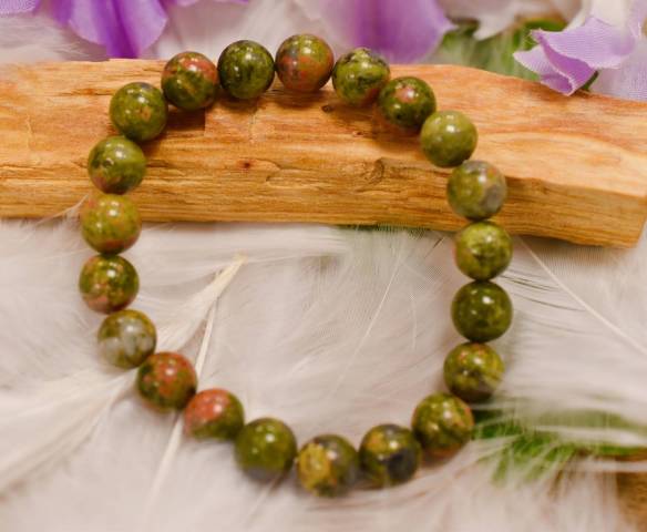 Bracelet jaspe unakite perles de 8mm favorisant l'introspection