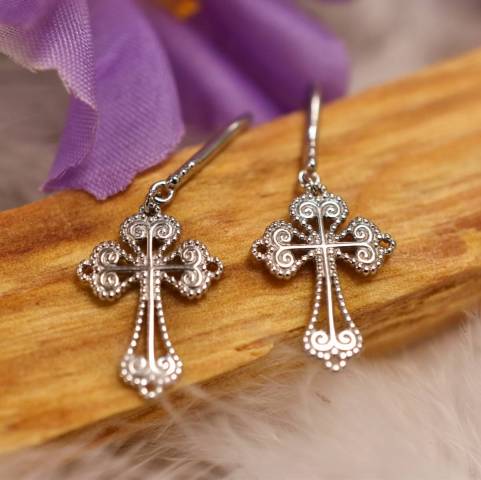 Boucles d'oreilles croix en argent 925