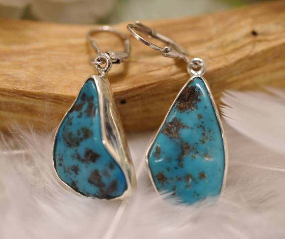 Boucles d'oreilles turquoise naturelle et argent 925 Favorisant l'panouissement personnel 