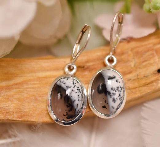 Boucles d'oreilles agate dendritique et argent 925 favorisant la reconnection  la nature