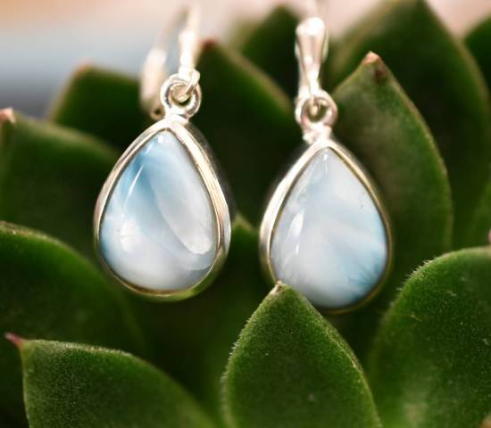 Boucles d'oreilles Larimar et argent 925 Favorisant les nergies positives